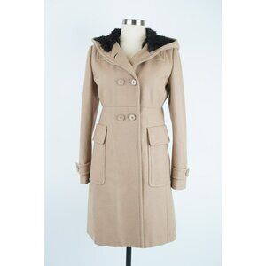 Prada Women's Long Wool Hooded Inner Faux Fur Coat SZ 40 Tan Brown $3,995